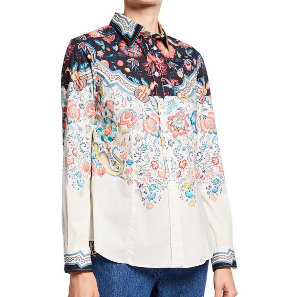 Etro Floral Print Engineered Cotton Button Front Shirt
